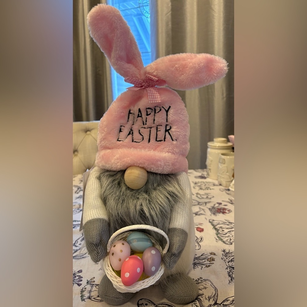 Rae Dunn Easter Dog with Bunny Ears and Egg Basket